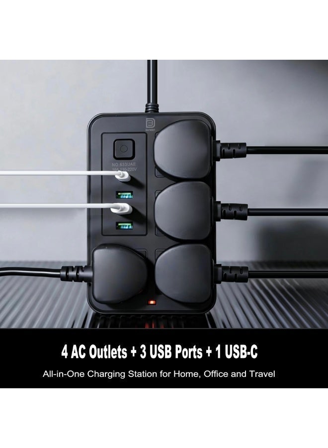 DANEEN 8 in 1 Power Strip with 4 AC Outlets, 3 USB‑A  & 1 USB‑C PD Port, Surge Protector, 5m Heavy-Duty Extension Cord, Overload Protection, Wall-Mountable Multi-Plug for Home, Office (Black) - Image 5